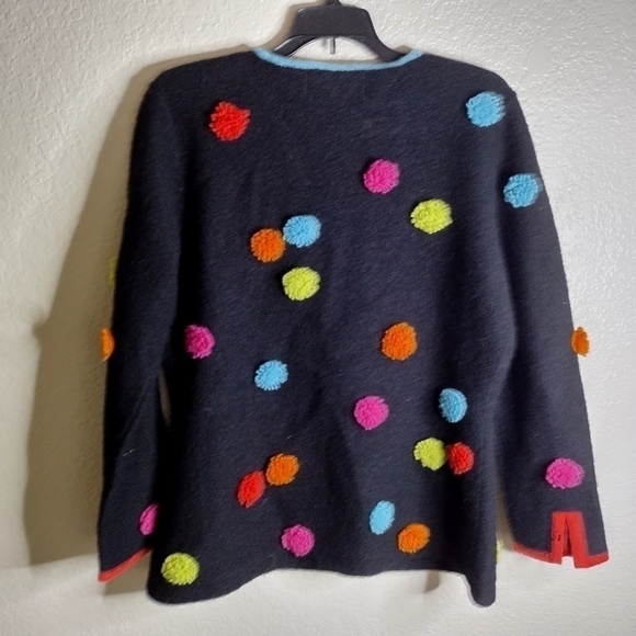 Design Options by Philip and Jane Gordon wool pom pom full zip cardigan sz M - Picture 6 of 9